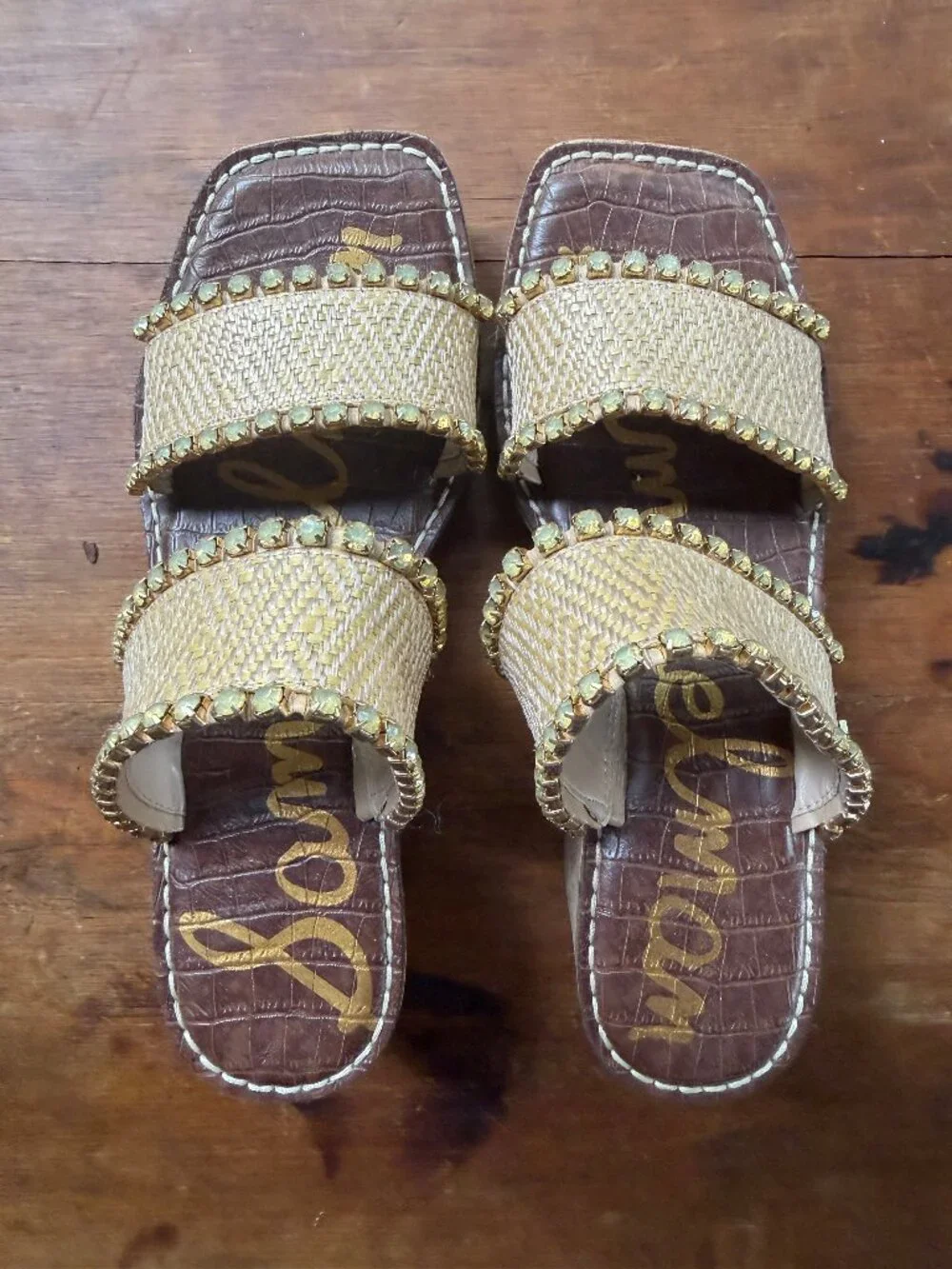Sam Edelman cork sandals size 7 gold trim and beads